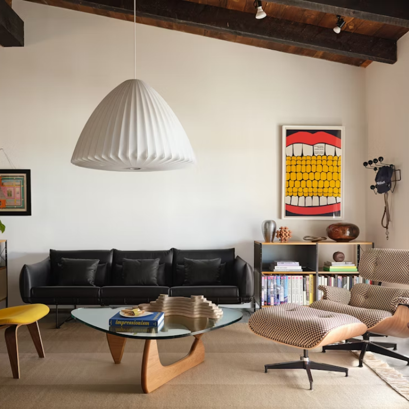 The Nelson Bell Bubble Pendant from Herman Miller in the study room.