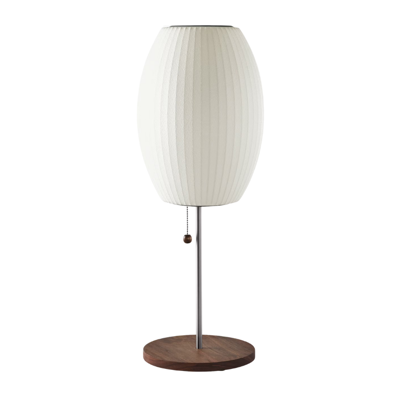 The Nelson Cigar Lotus Table Lamp from Herman Miller in walnut.