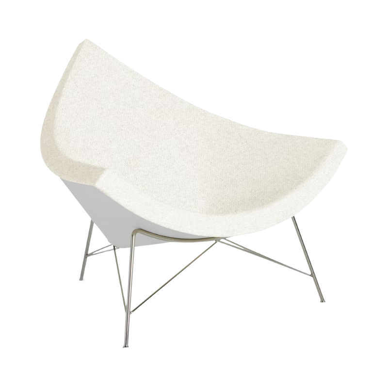 The Nelson Coconut Chair Luce Brioche with Chrome Base from Herman Miller.