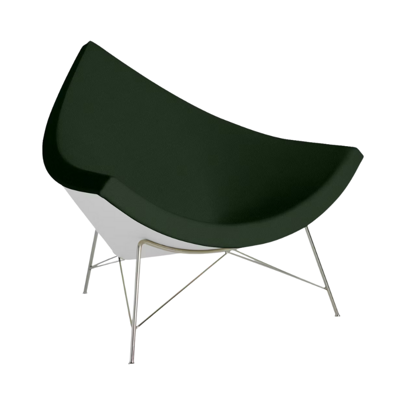 The Nelson Coconut Chair Raise Leather Verde with Chrome Base from Herman Miller.