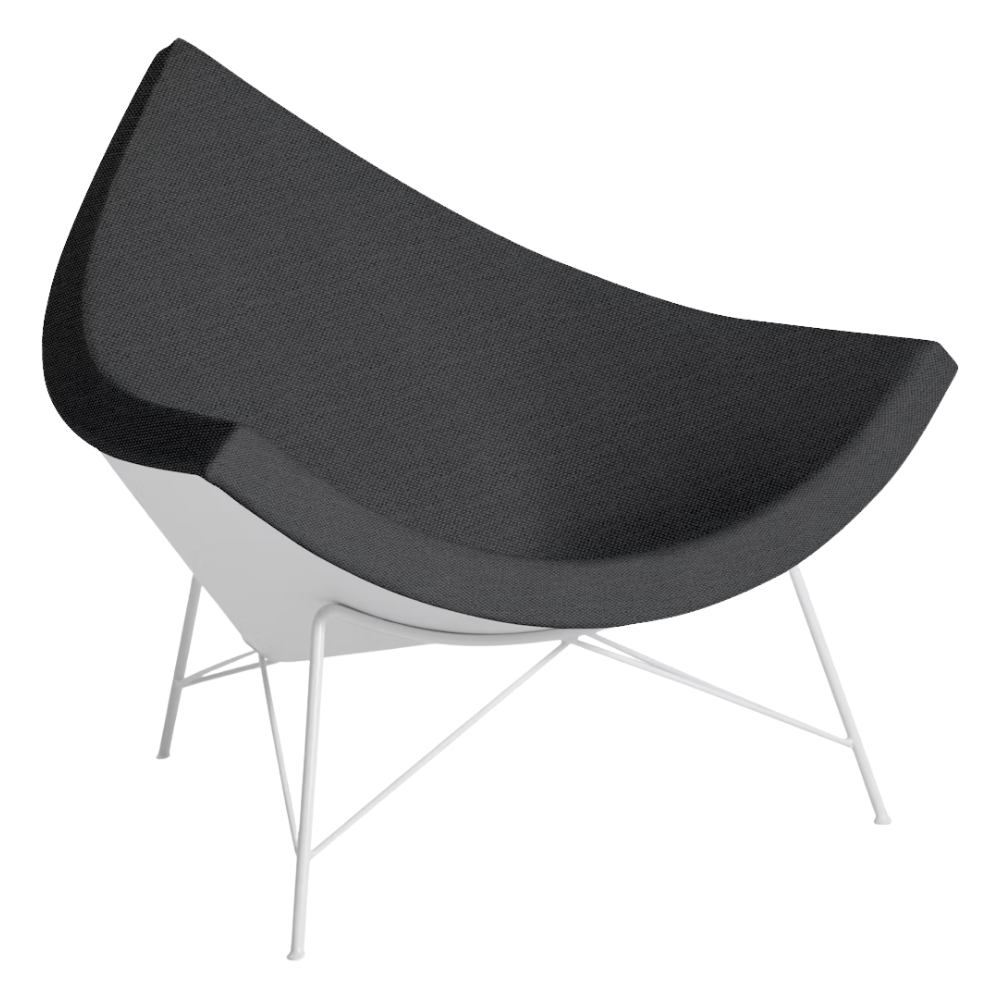 The Nelson Coconut Chair from Herman Miller with the talus mode upholstery and white base.