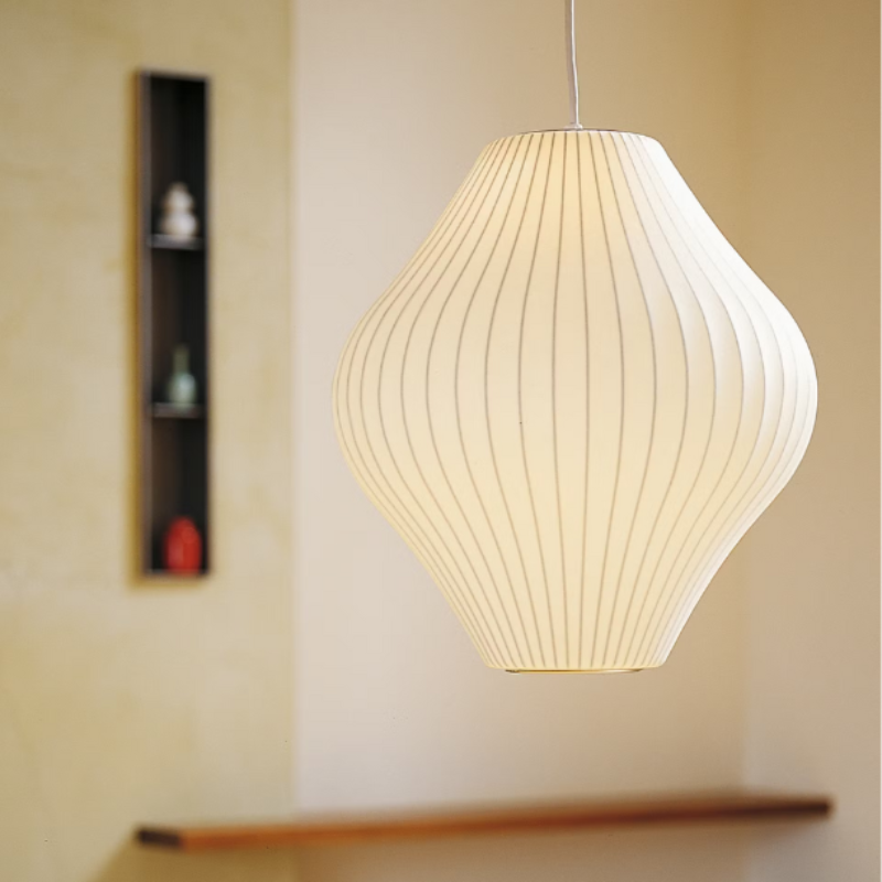 The Nelson Pear Bubble Pendant from Herman Miller in an entryway.