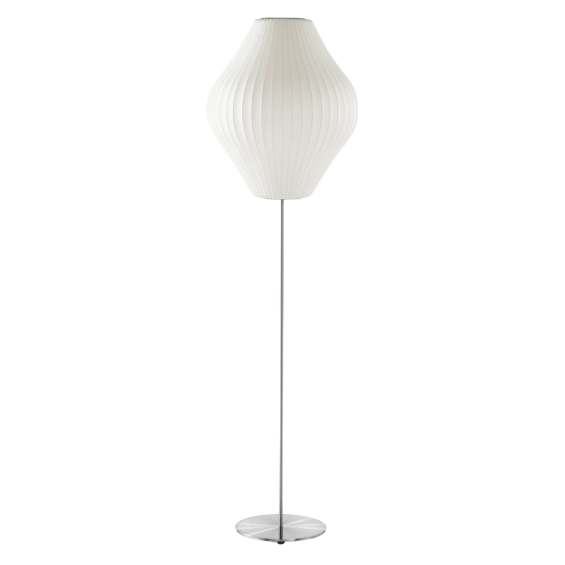 The medium Nelson Pear Lotus Floor Light from Herman Miller in brushed nickel.