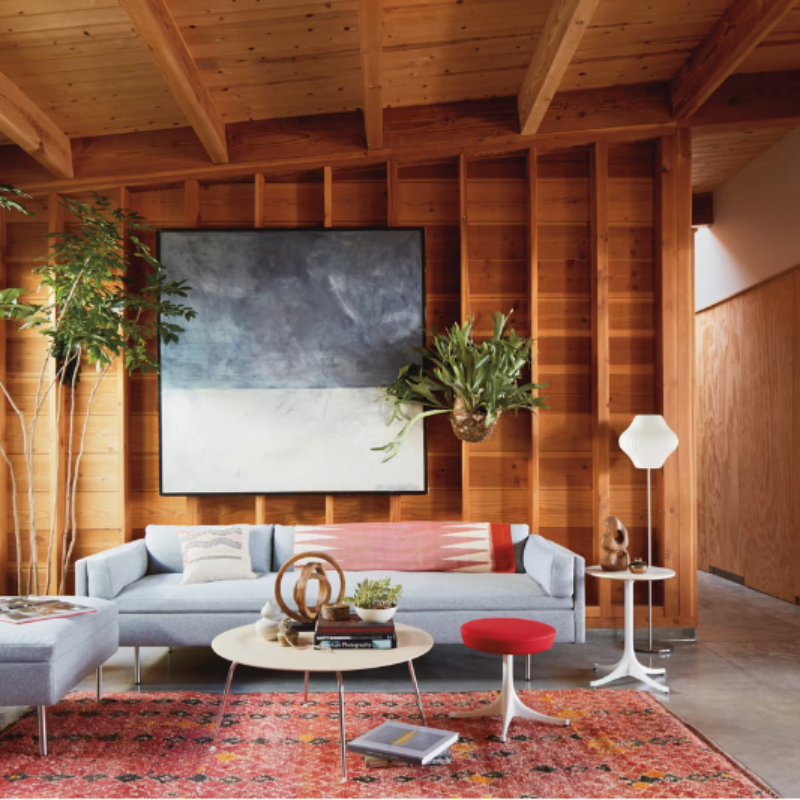 The Nelson Pear Lotus Floor Light from Herman Miller in a living room.