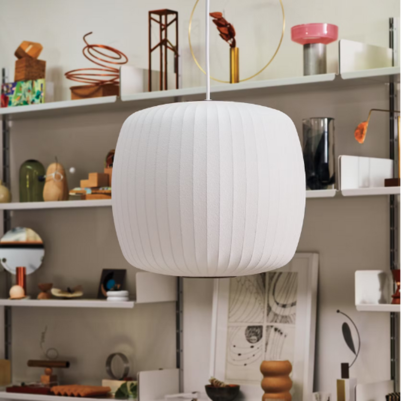 The Nelson Roll Bubble Pendant from Herman Miller in a home lifestyle photograph.