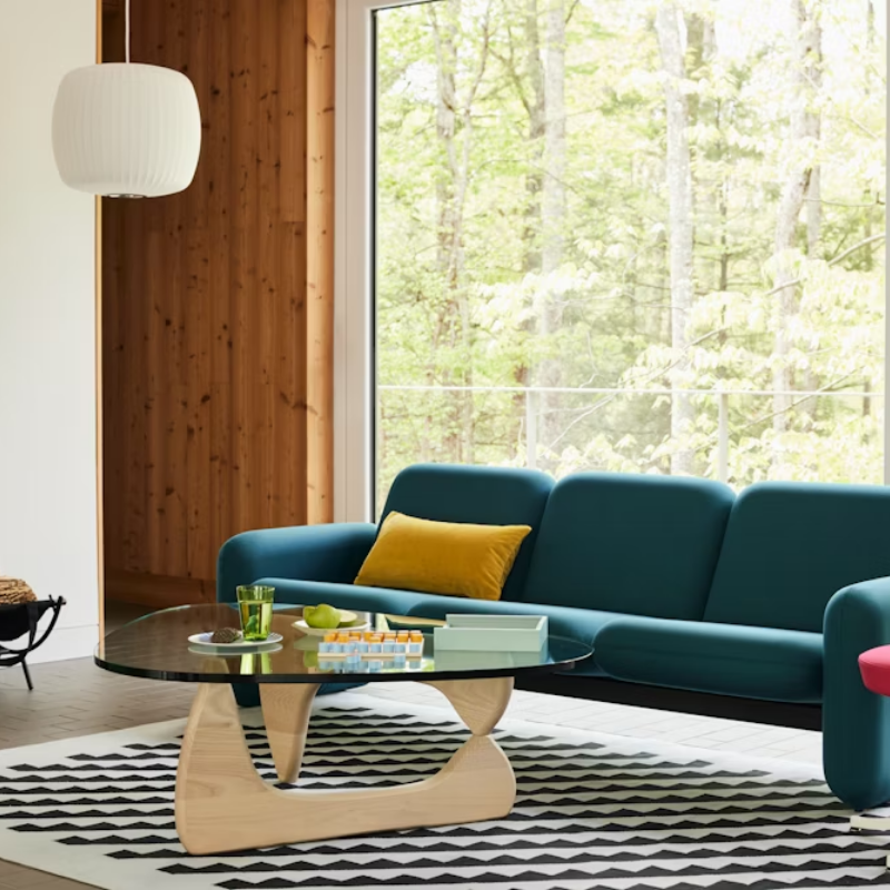 The Nelson Roll Bubble Pendant from Herman Miller in the living room.