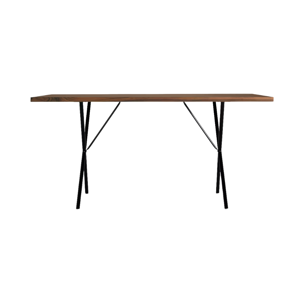 The 30 by 60 inch walnut and black Nelson X-Leg Table from Herman Miller.