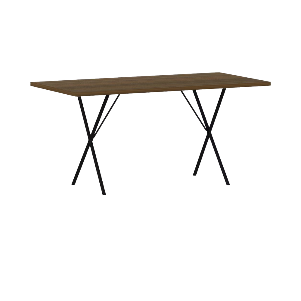 The 30 by 60 inch walnut and black Nelson X-Leg Table from Herman Miller.