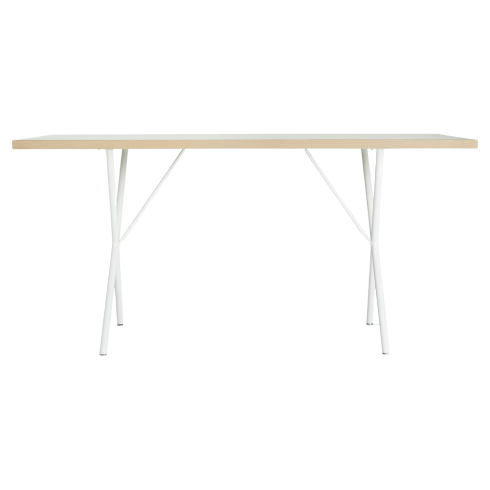 The 36 by 72 inch white ash and white Nelson X-Leg Table from Herman Miller.