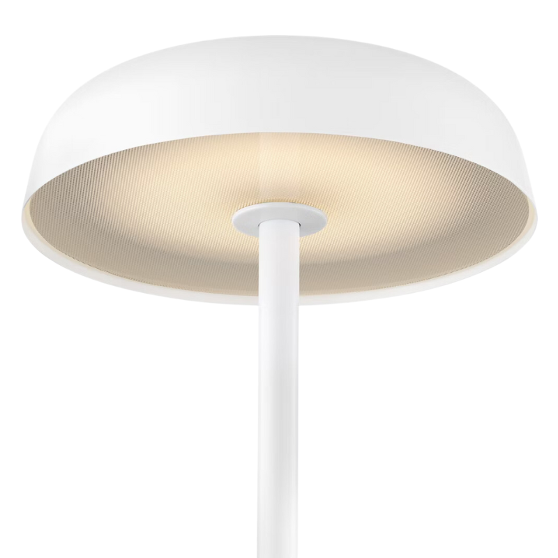 The Ode Desk Lamp from Herman Miller in white focusing on the light.