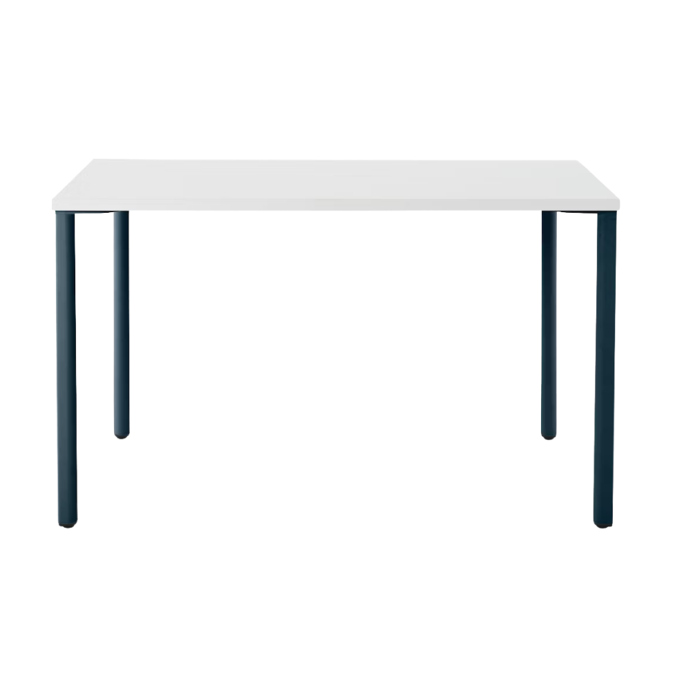 The 24 x 48 OE1 Table from Herman Miller with the nightfall frame and white laminate table top.