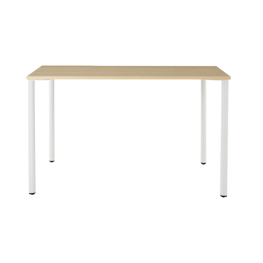 The 18 x 48 OE1 Table from Herman Miller with the studio white frame and white ash veneer table top.