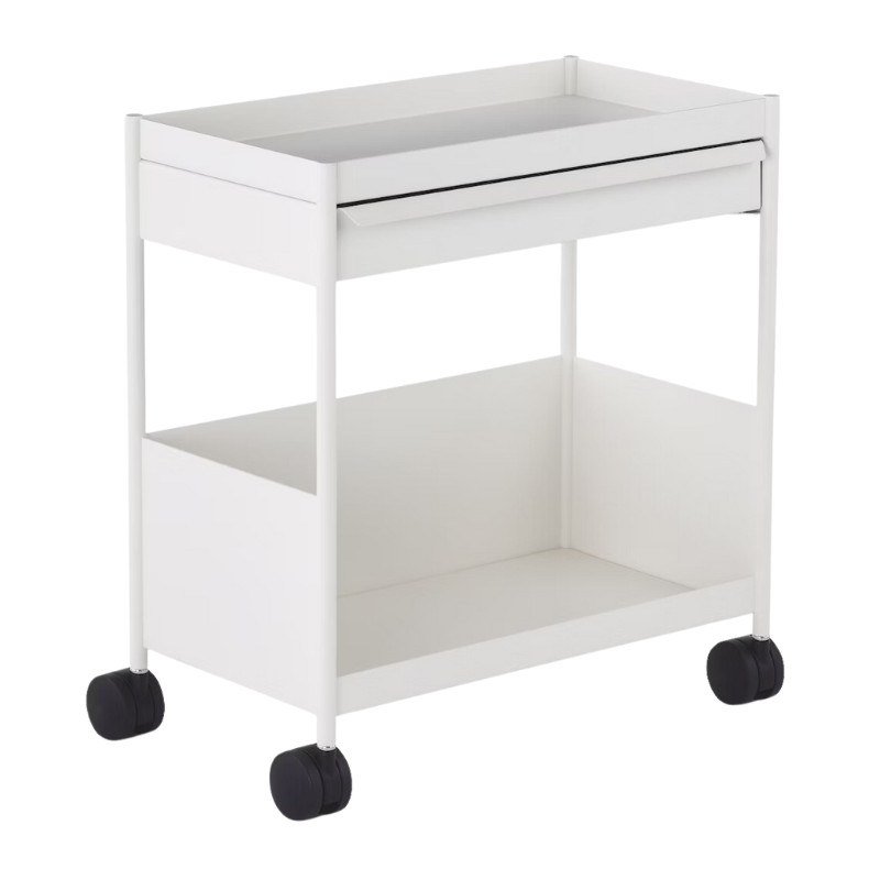 The OE1 Trolley from Herman Miller top drawer and bottom shelf from an angle.
