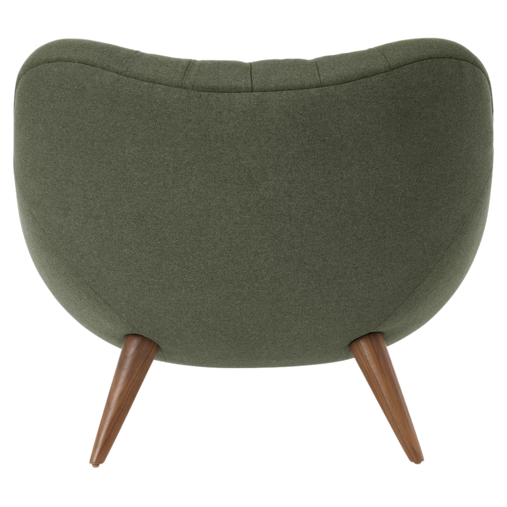 The Rohde Easy Chair from Herman Miller with the agrarian luce upholstery and walnut leg finish from the back.