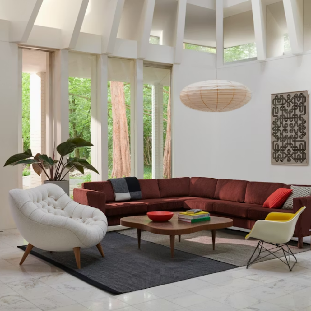 The Rohde Easy Chair from Herman Miller with the brioche luce upholstery in a family area.