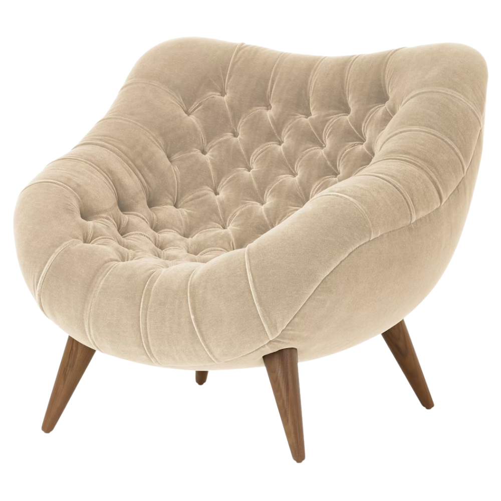 The Rohde Easy Chair from Herman Miller with the capiz mohair supreme upholstery and walnut leg finish.