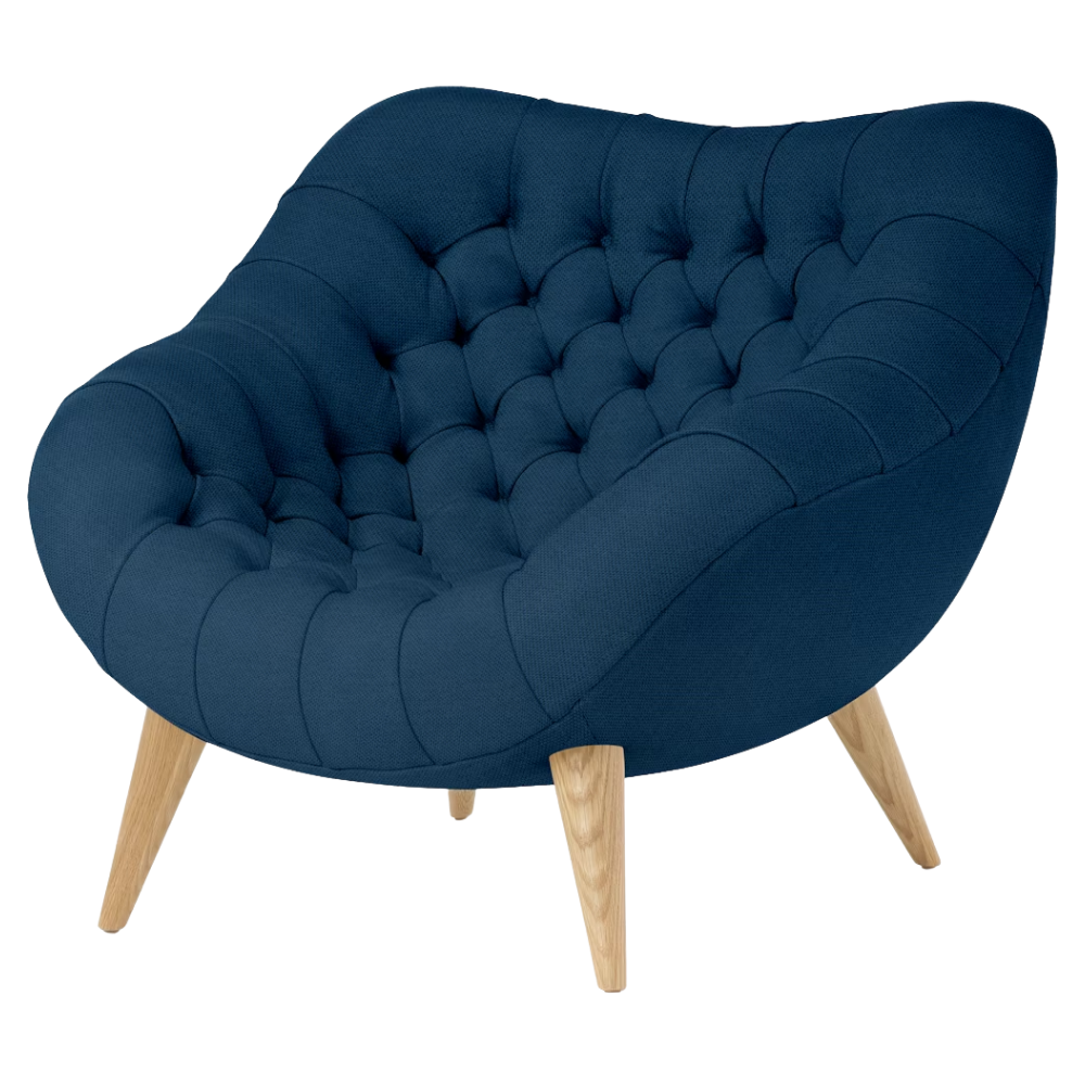 The Rohde Easy Chair from Herman Miller with the denim mode upholstery and oak leg finish.