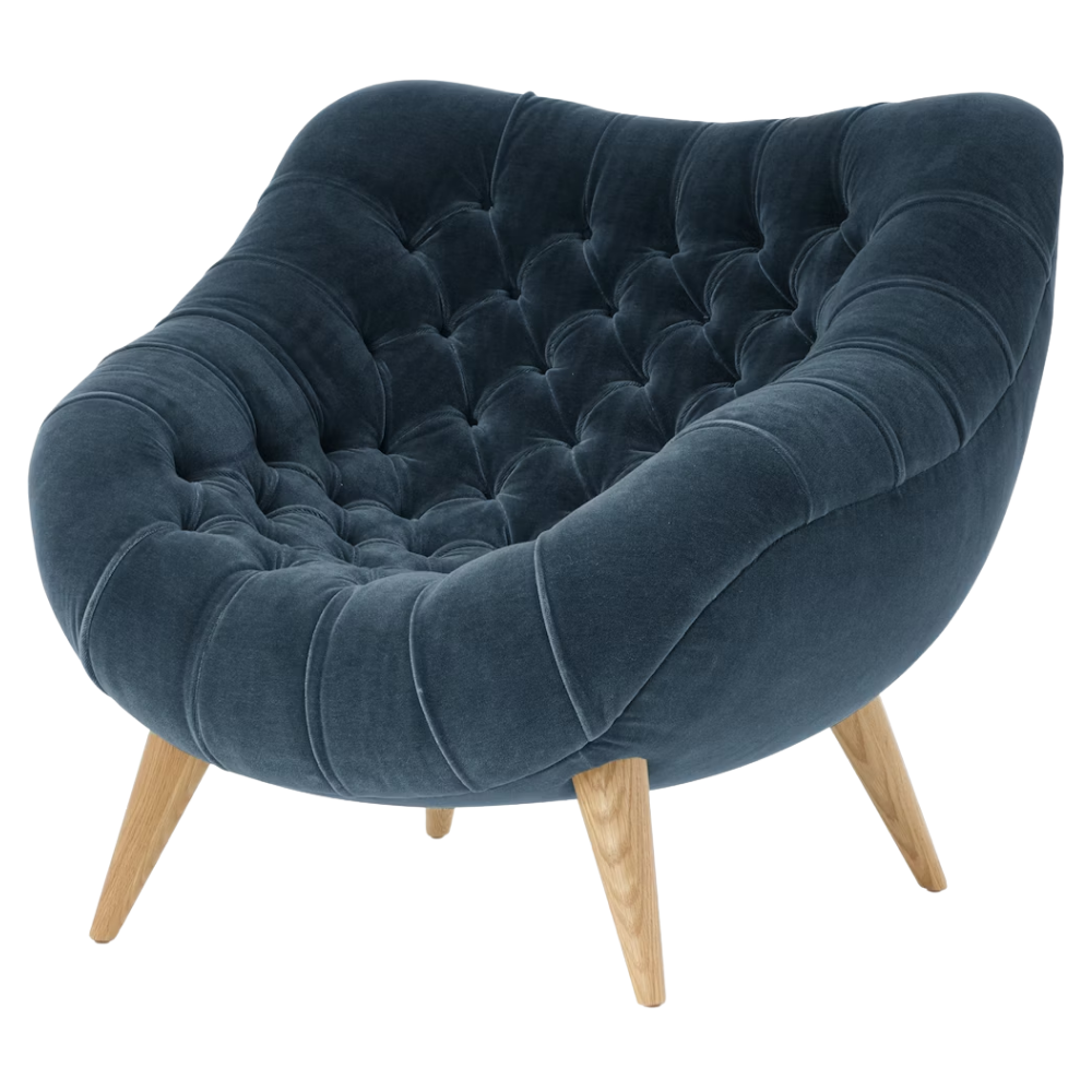 The Rohde Easy Chair from Herman Miller with the intrigue mohair supreme upholstery and oak leg finish.