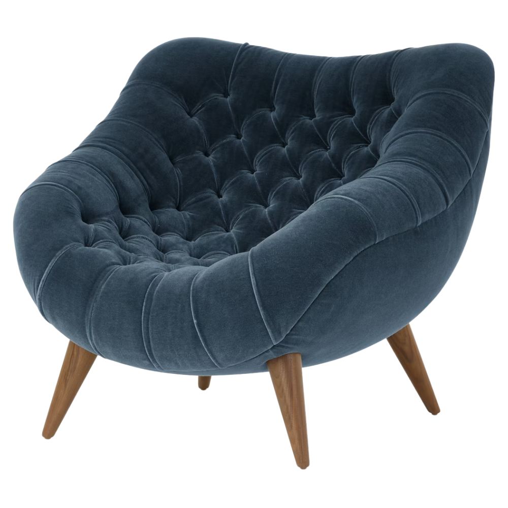 The Rohde Easy Chair from Herman Miller with the intrigue mohair supreme upholstery and walnut leg finish.