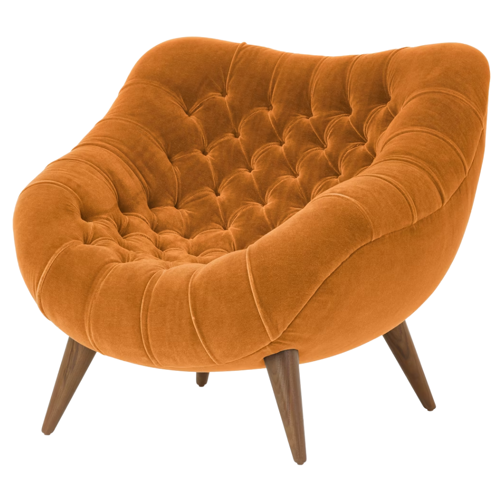 The Rohde Easy Chair from Herman Miller with the mango mohair supreme upholstery and walnut leg finish.