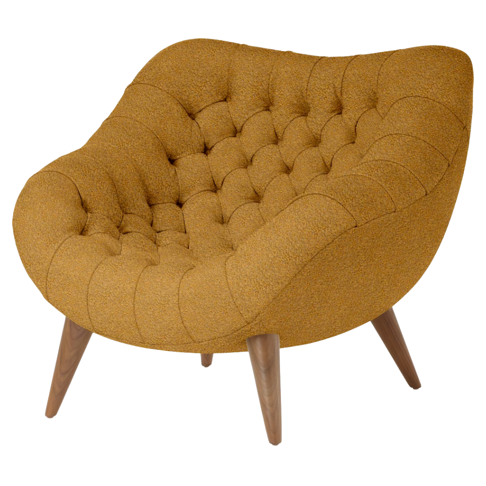 The Rohde Easy Chair from Herman Miller with the mustard seed whim upholstery and walnut leg finish.