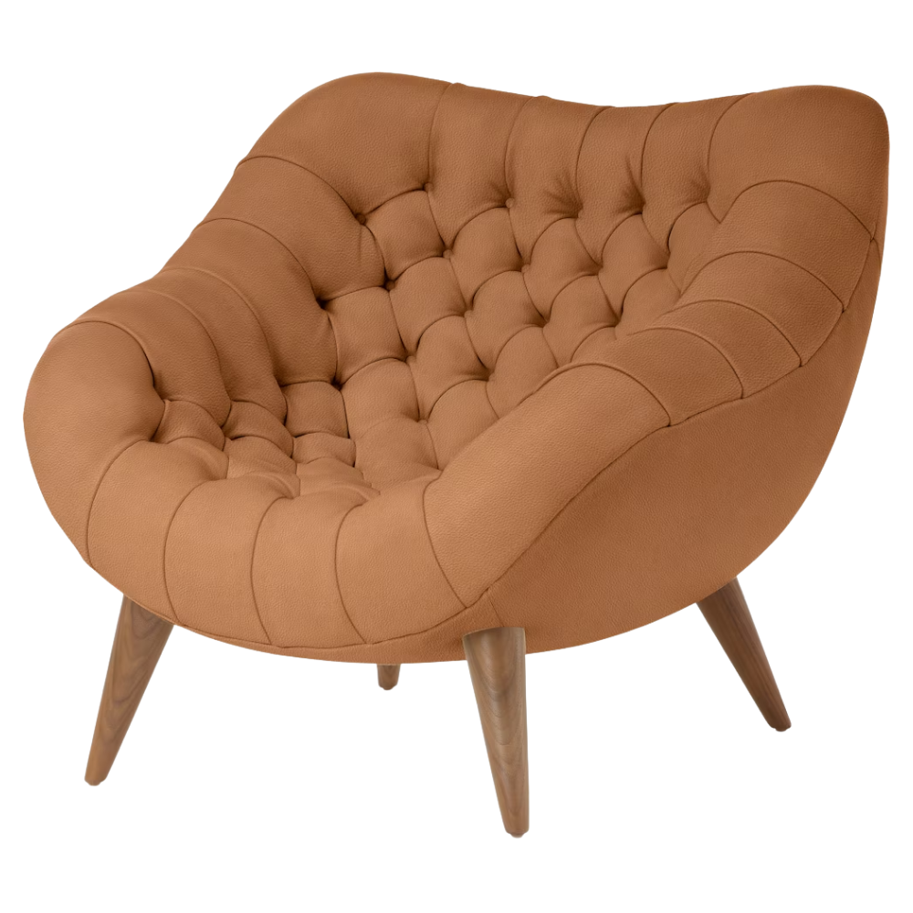 The Rohde Easy Chair from Herman Miller with the shore prone leather upholstery and walnut leg finish.