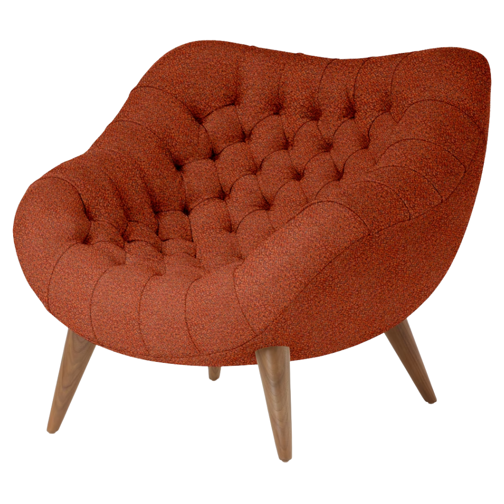 The Rohde Easy Chair from Herman Miller with the terra cotta whim upholstery and walnut leg finish.