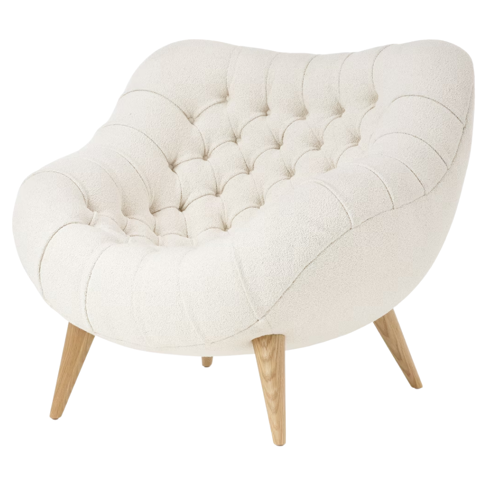 The Rohde Easy Chair from Herman Miller with the warm white whim upholstery and oak leg finish.
