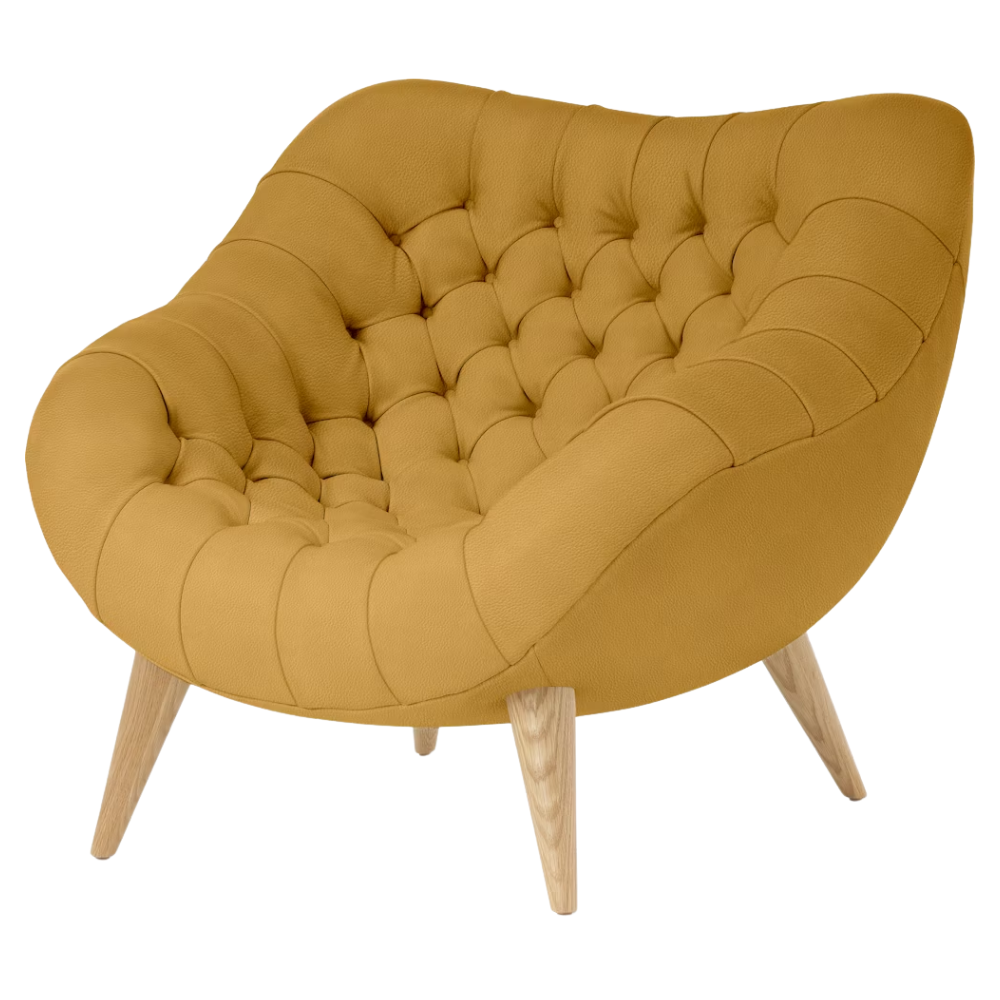 The Rohde Easy Chair from Herman Miller with the yarrow prone leather upholstery and oak leg finish.