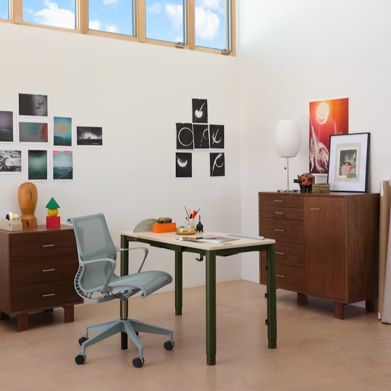 Glacier Setu Office Chair with Ribbon Arms by Herman Miller in a stylish home office.