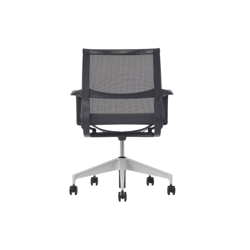 Setu Office Chair with Ribbon Arms by Herman Miller in Graphite intercept upholstery with graphite frame and silver alloy base.