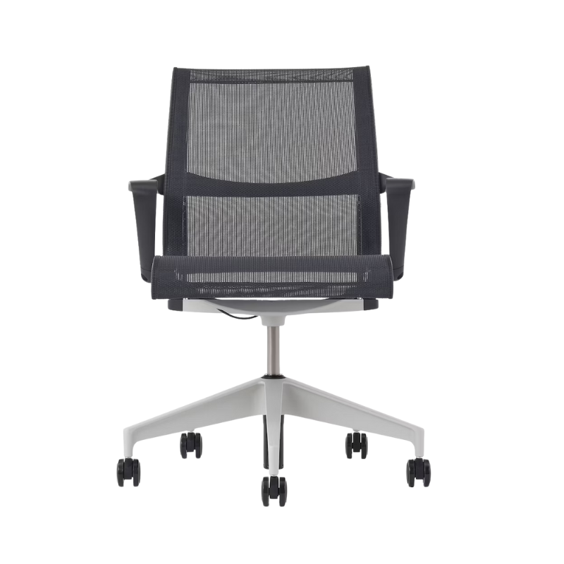 Setu Office Chair with Ribbon Arms by Herman Miller in Graphite intercept upholstery with graphite frame and silver alloy base.