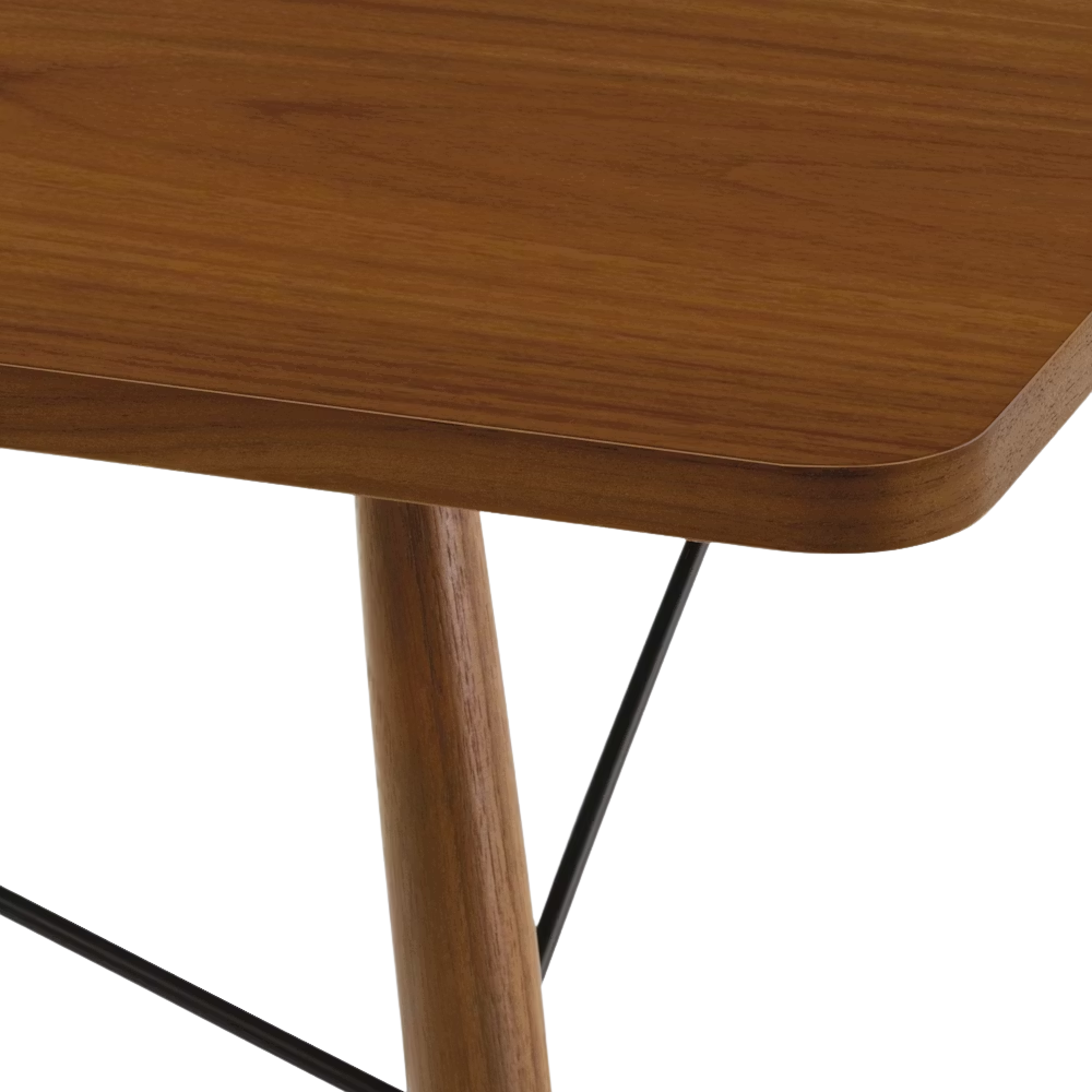 The Square Eames Coffee Table from Herman Miller with the walnut table top and legs close up.