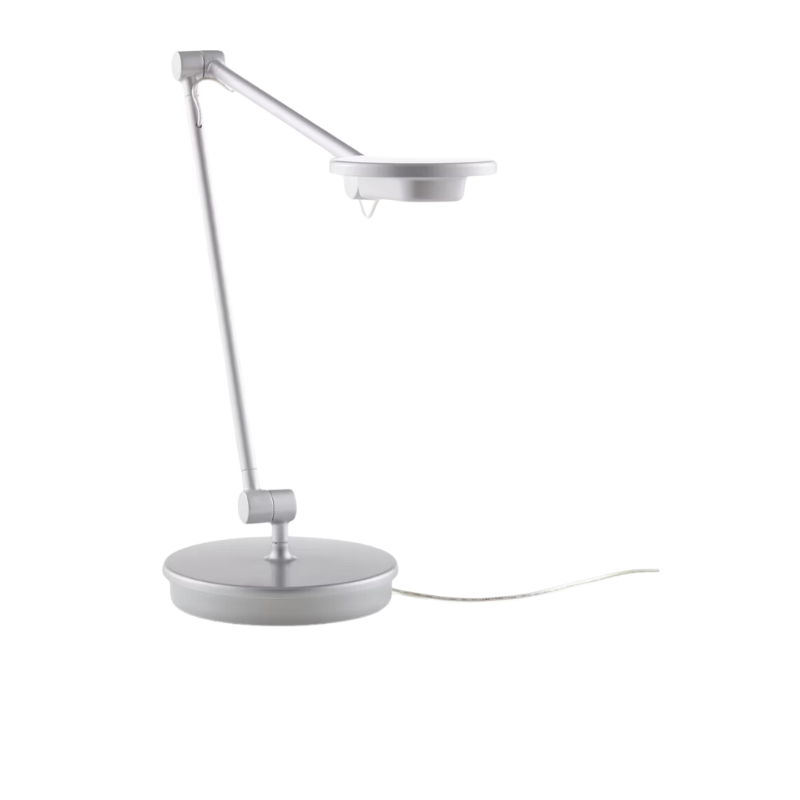 The Tone Personal Light from Herman Miller in metallic silver from an angle.