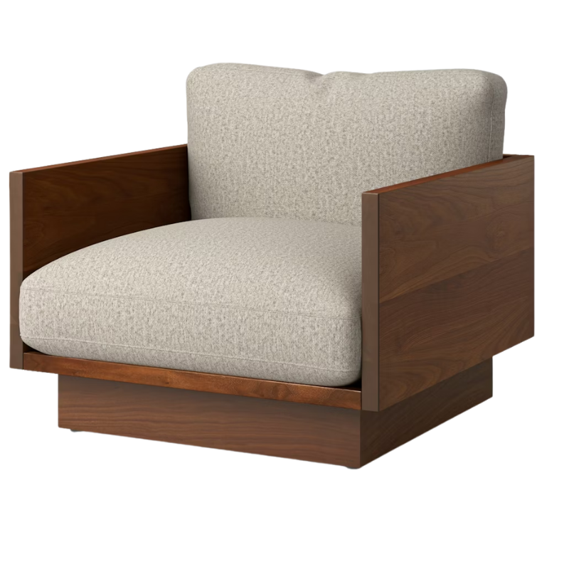 The Tudor Walnut Pawson Drift Lounge Chair from Herman Miller with beck patisserie upholstery.