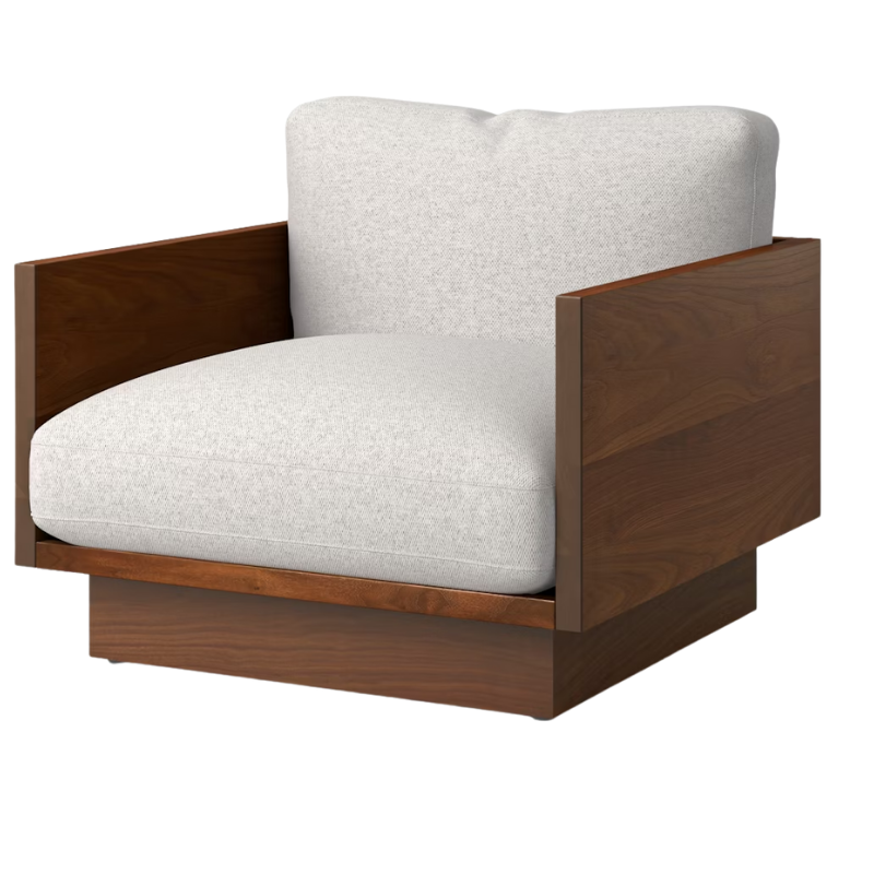 The Tudor Walnut Pawson Drift Lounge Chair from Herman Miller with luce blanched upholstery.