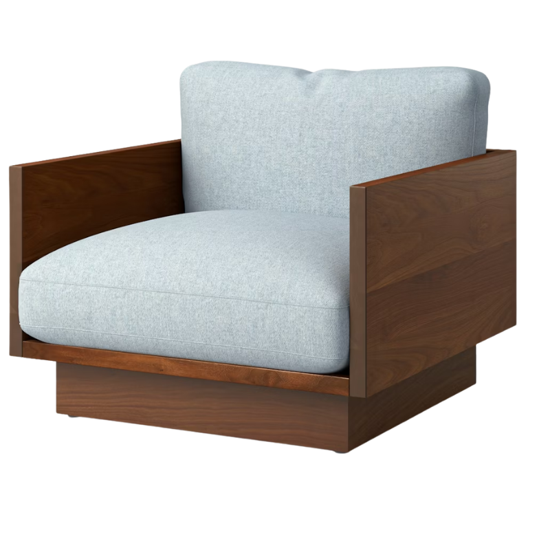 The Tudor Walnut Pawson Drift Lounge Chair from Herman Miller with luce brine upholstery.