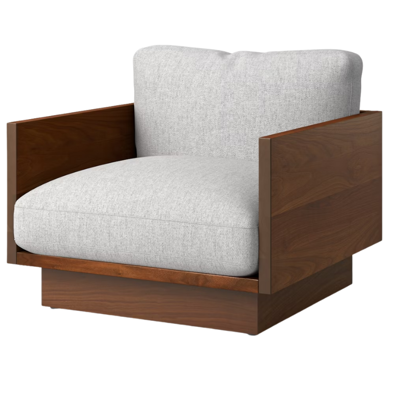 The Tudor Walnut Pawson Drift Lounge Chair from Herman Miller with luce relic upholstery.