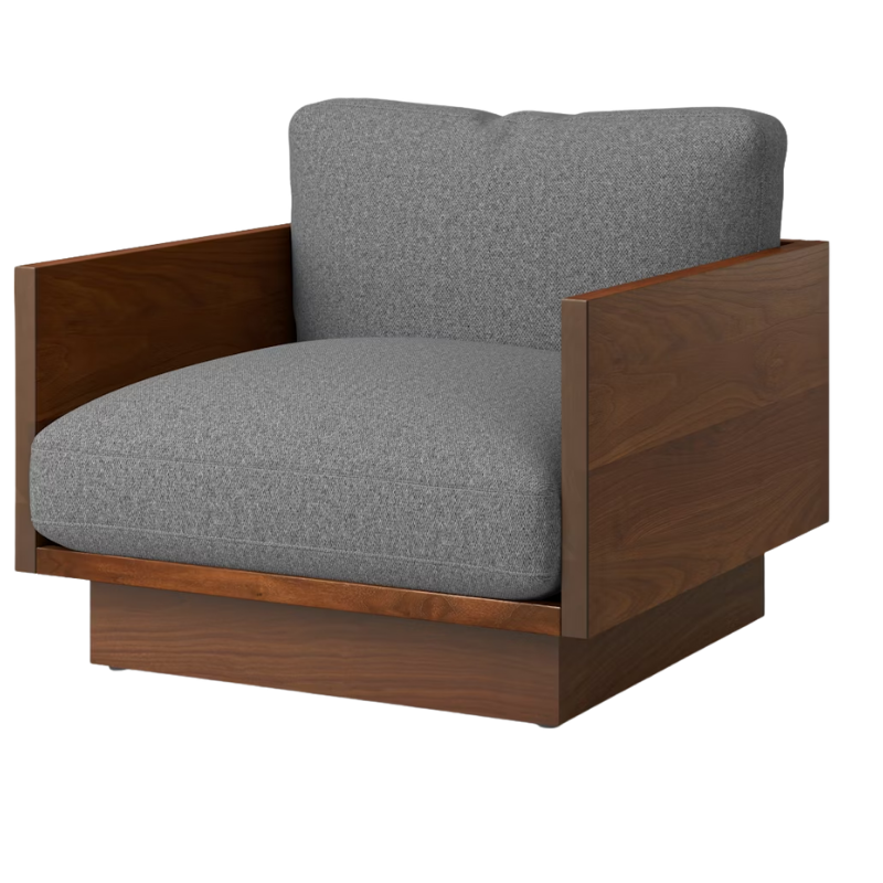 The Tudor Walnut Pawson Drift Lounge Chair from Herman Miller with luce scoria upholstery.