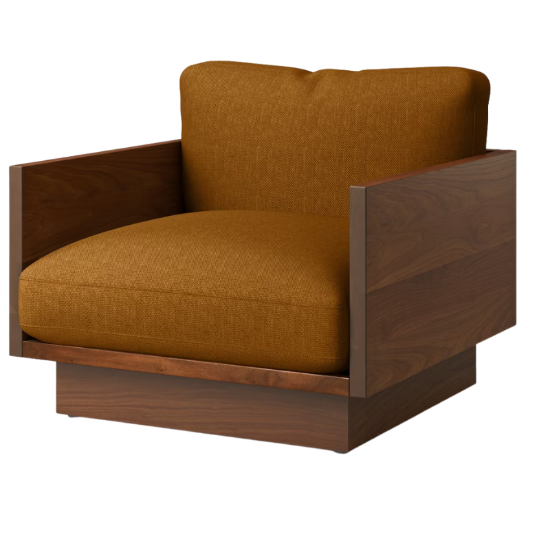 The Tudor Walnut Pawson Drift Lounge Chair from Herman Miller with mode nutmeg upholstery.