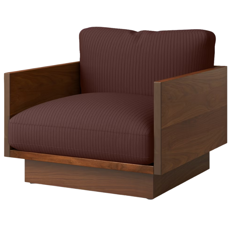 The Tudor Walnut Pawson Drift Lounge Chair from Herman Miller with passage claret upholstery.