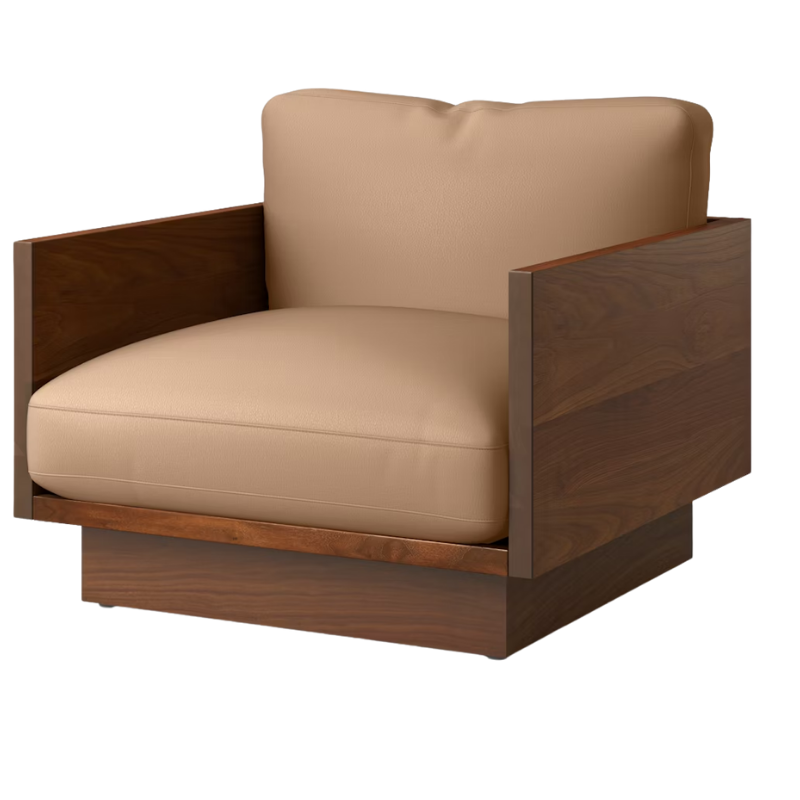 The Tudor Walnut Pawson Drift Lounge Chair from Herman Miller with prone leather balsa upholstery.
