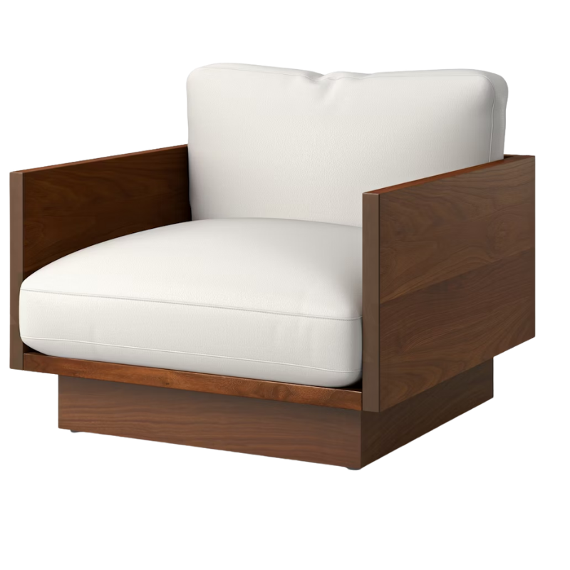 The Tudor Walnut Pawson Drift Lounge Chair from Herman Miller with raise leather creme upholstery.