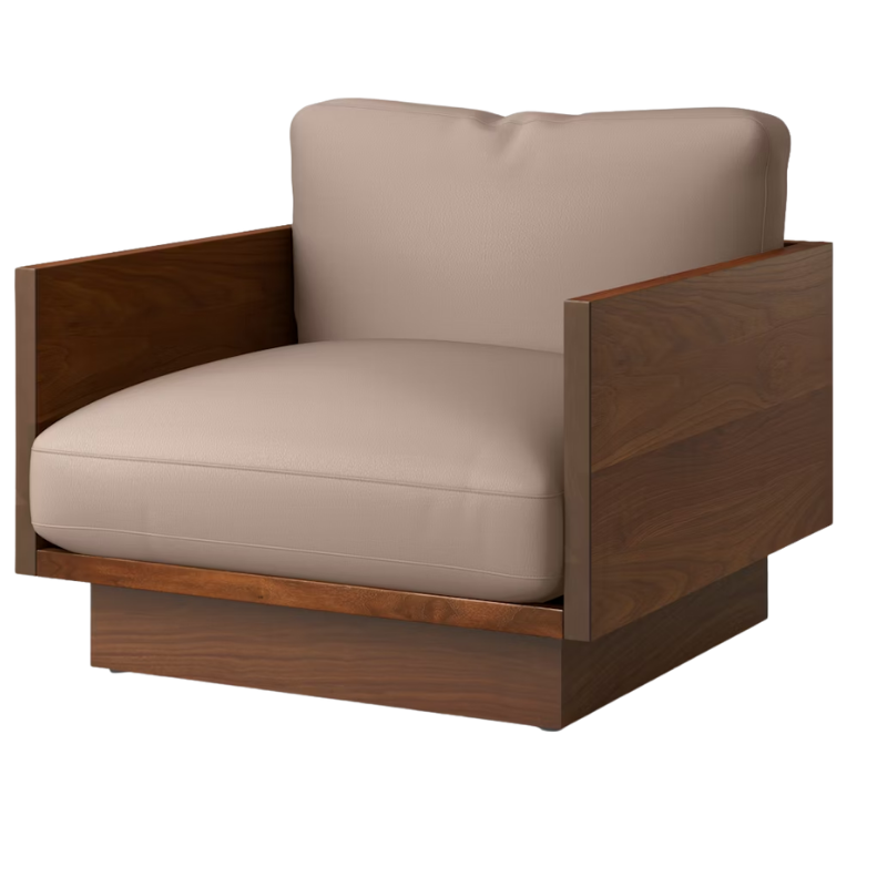 The Tudor Walnut Pawson Drift Lounge Chair from Herman Miller with raise leather gray upholstery.