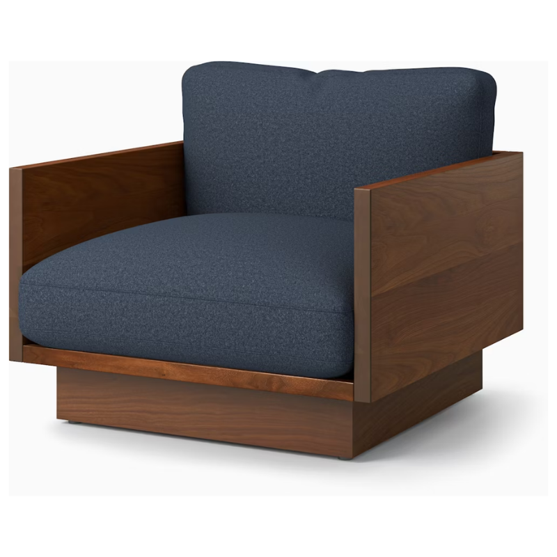 The Tudor Walnut Pawson Drift Lounge Chair from Herman Miller with tempo velvet ambience upholstery.