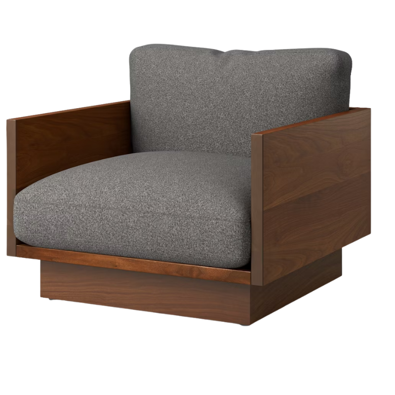 The Tudor Walnut Pawson Drift Lounge Chair from Herman Miller with whim pewter upholstery.