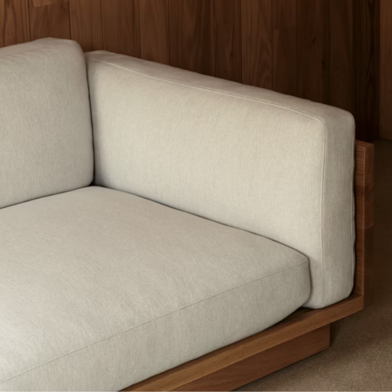 The White Oak Pawson Drift 80" Sofa shown in detail within a family room. all-groups