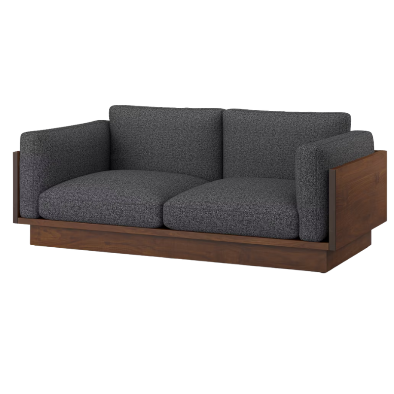 The Tudor Walnut Pawson Drift 80" Sofa from Herman Miller with beck molecule upholstery.