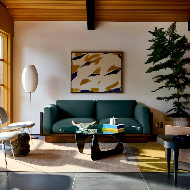 The Tudor Walnut Pawson Drift 80" Sofa from Herman Miller in a living room. all-groups