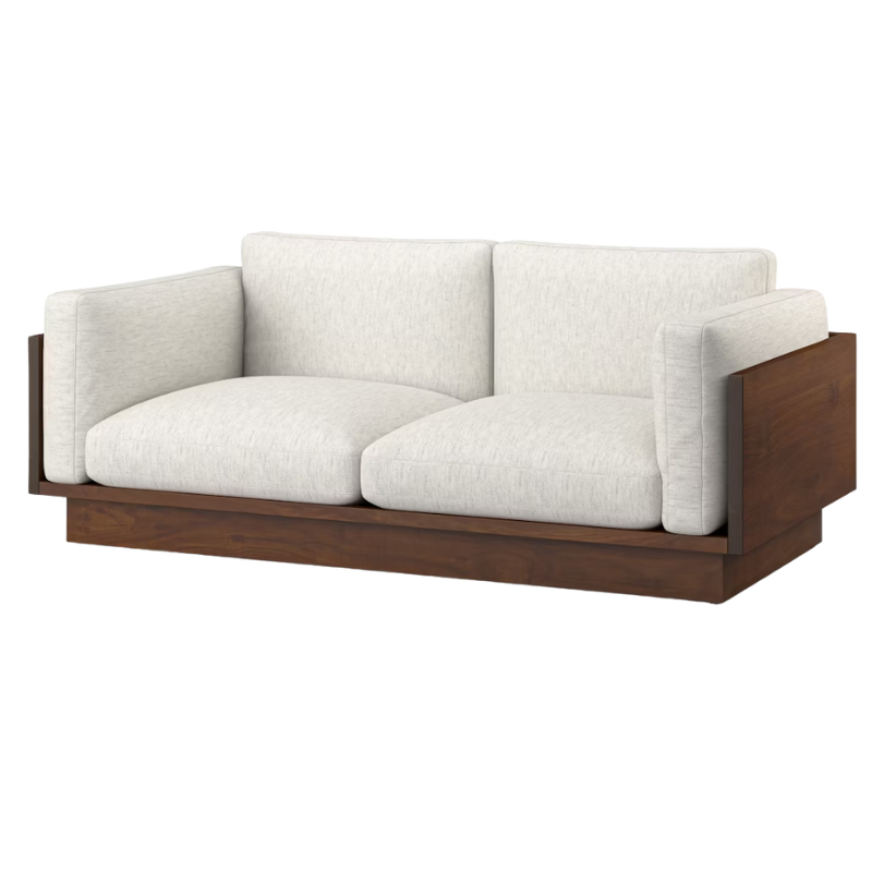 The Tudor Walnut Pawson Drift 80" Sofa from Herman Miller with luce brioche upholstery.